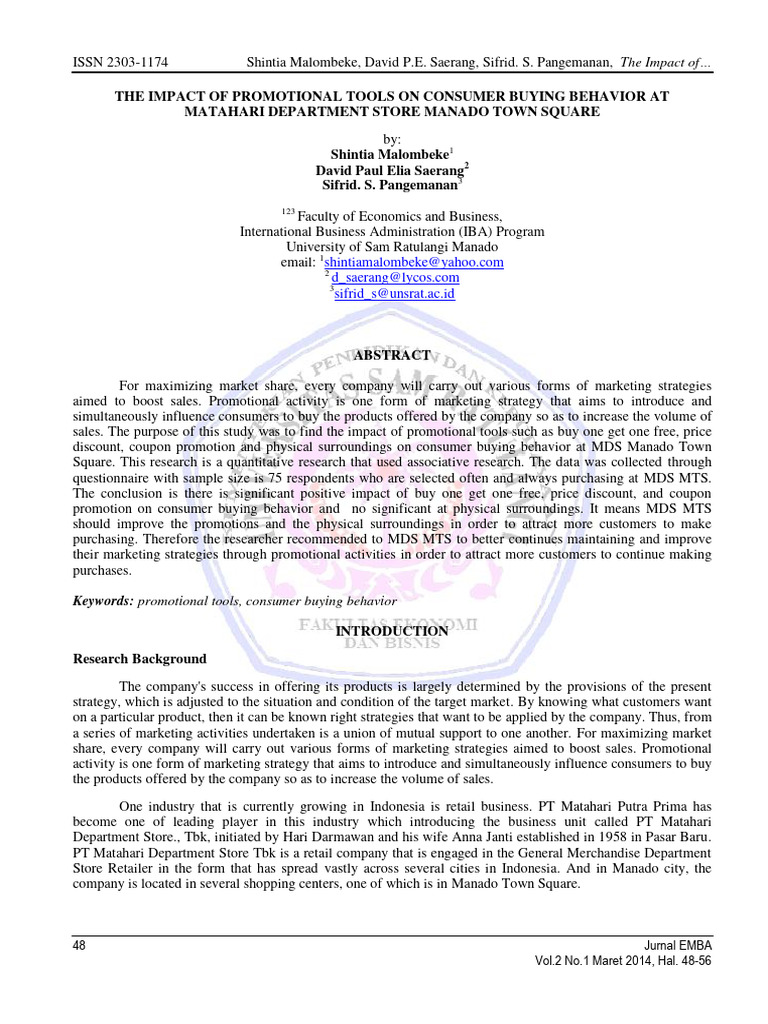 1997 EN The Impact of Promotional Tools On Consumer Buying Behavior at ...