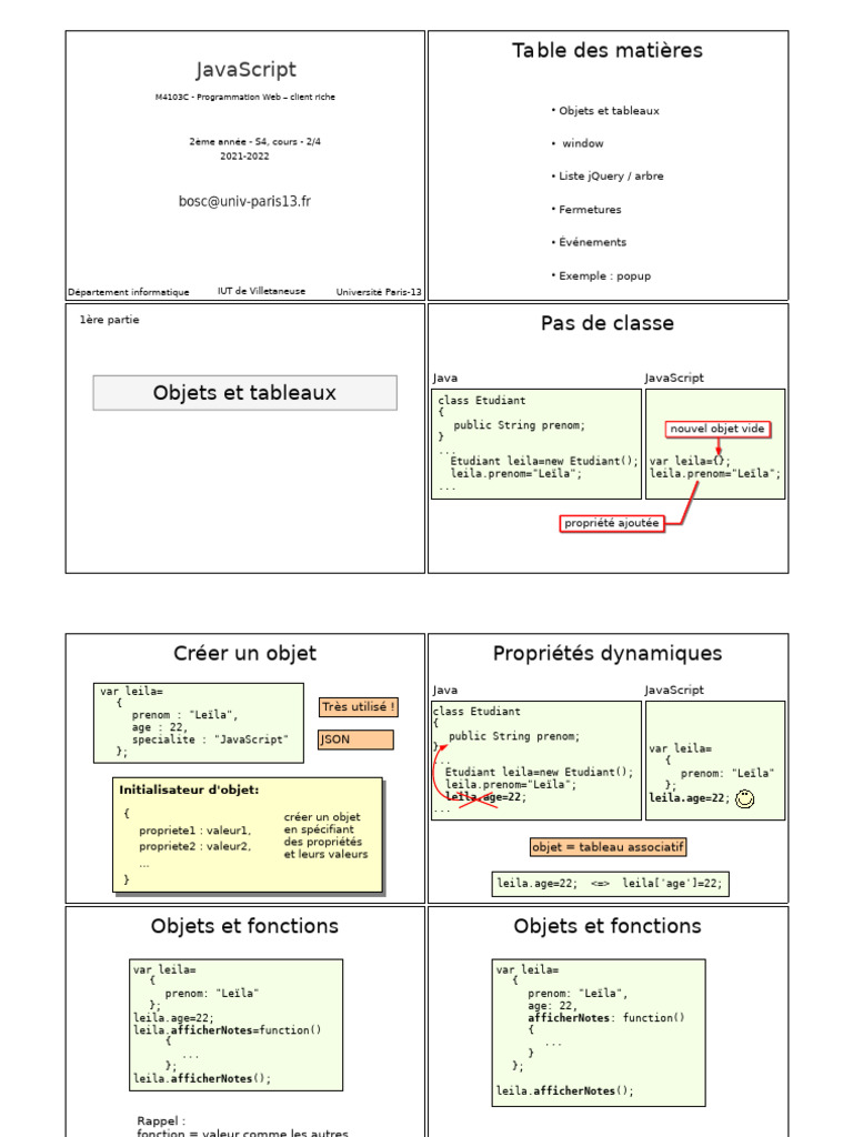 Objets et Tableaux en JavaScript | PDF | JavaScript | l'Internet