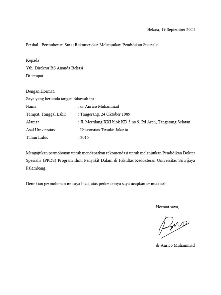 Permohonan Rekomendasi PPDS Ilmu Penyakit Dalam | PDF