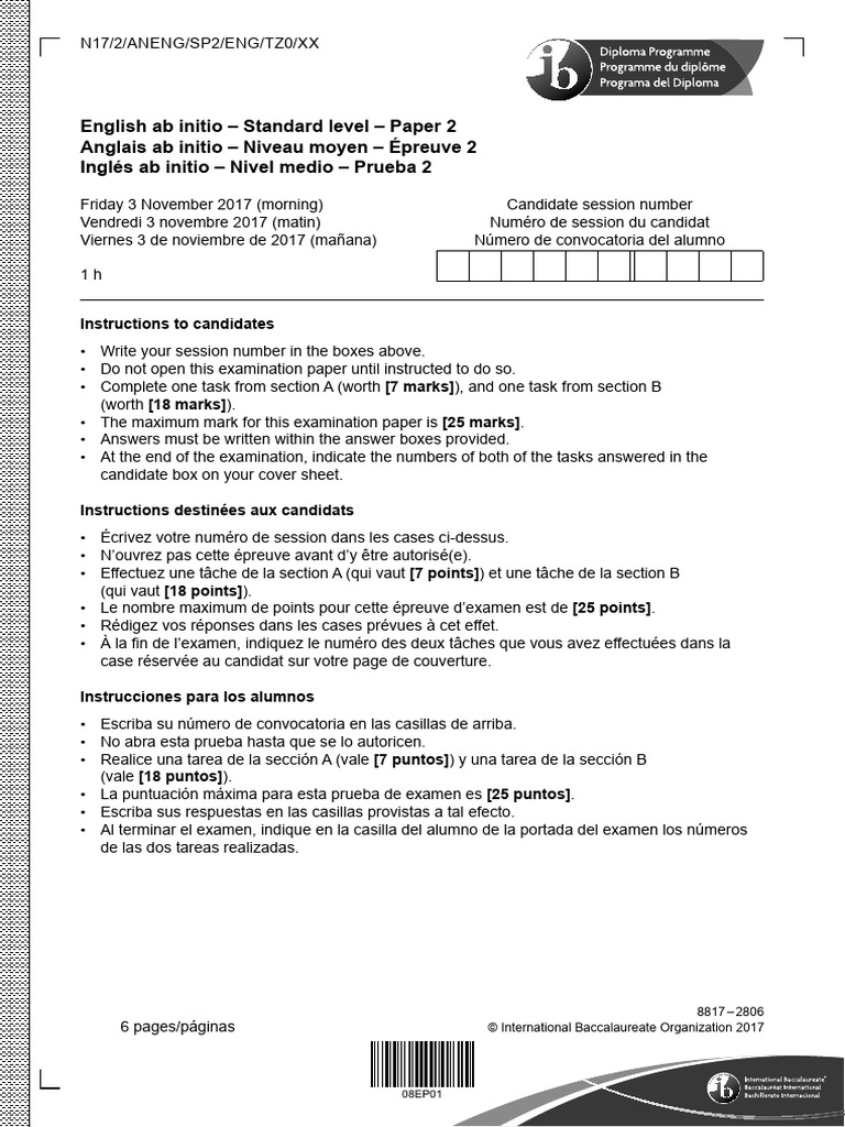 IB English Ab Initio Paper 2 Exam Guide | PDF