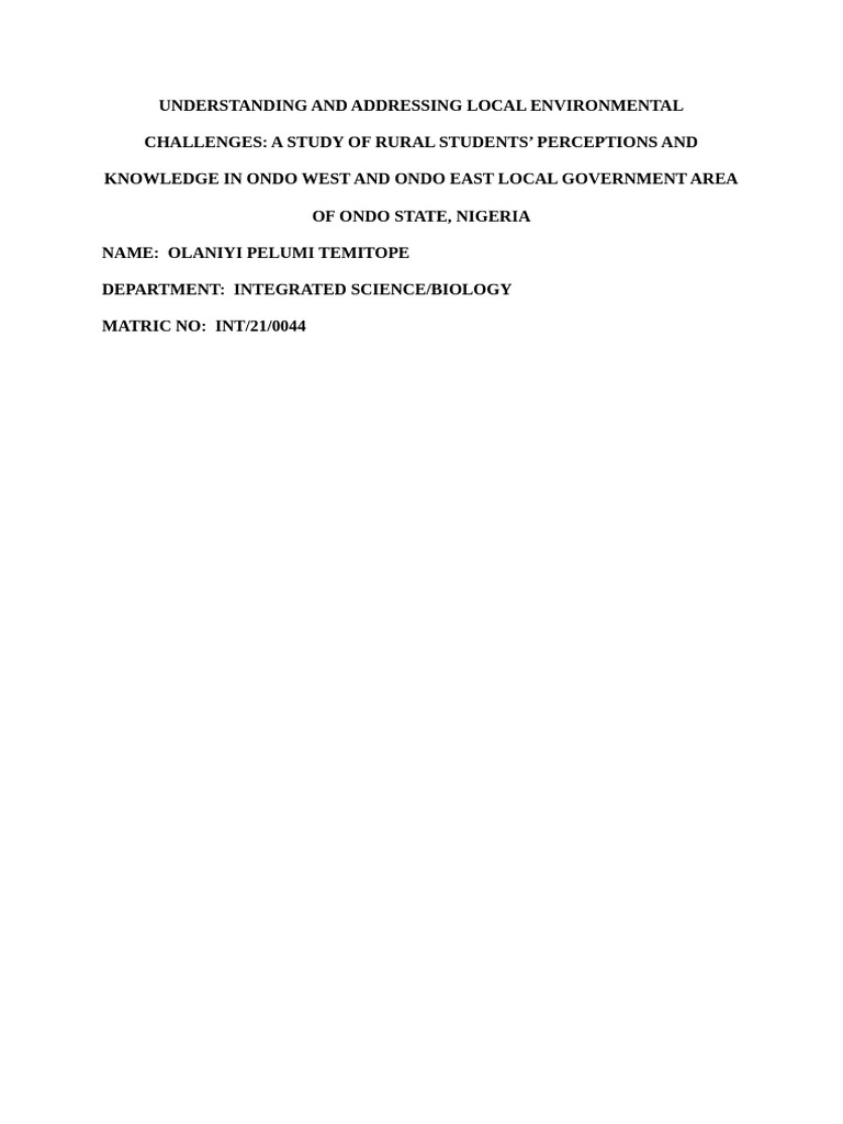 ADDRESSING LOCAL ENVIRONMENTAL CHALLENGES New | PDF | Attitude ...