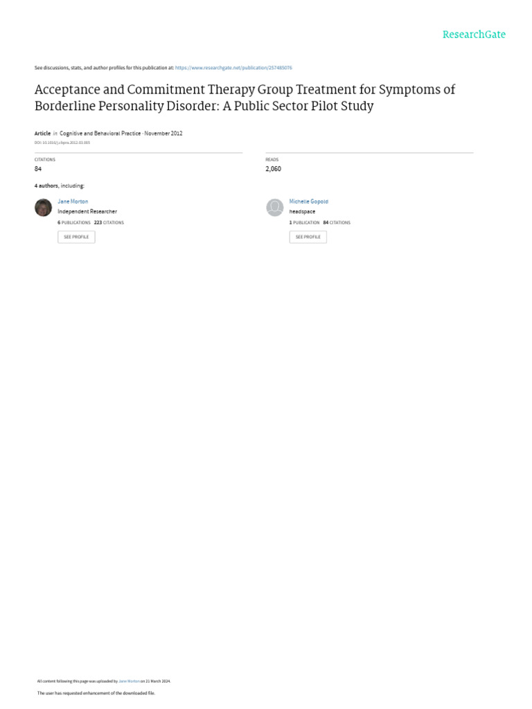 ACT for BPD: Public Sector Pilot Study | PDF | Borderline Personality ...
