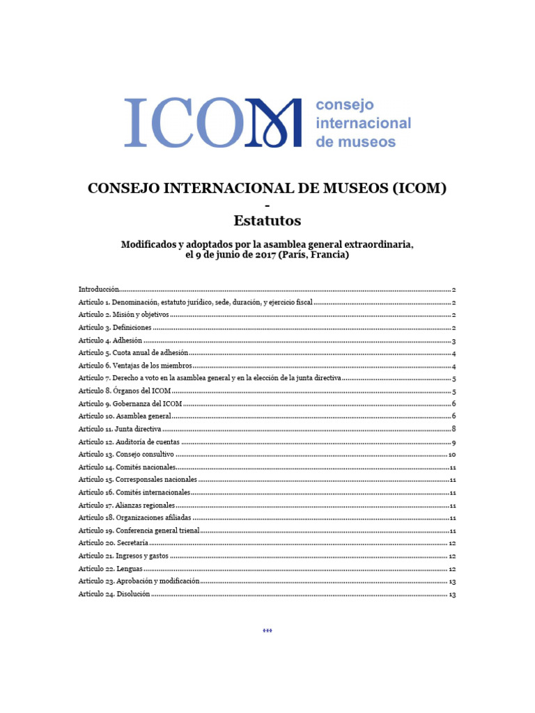 Estatutos del ICOM 2017: Misión y Estructura | PDF | Quórum | Museo