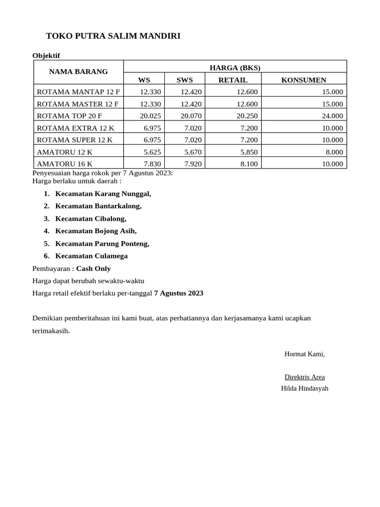 Harga Rokok Rotama Terbaru 2023 | PDF