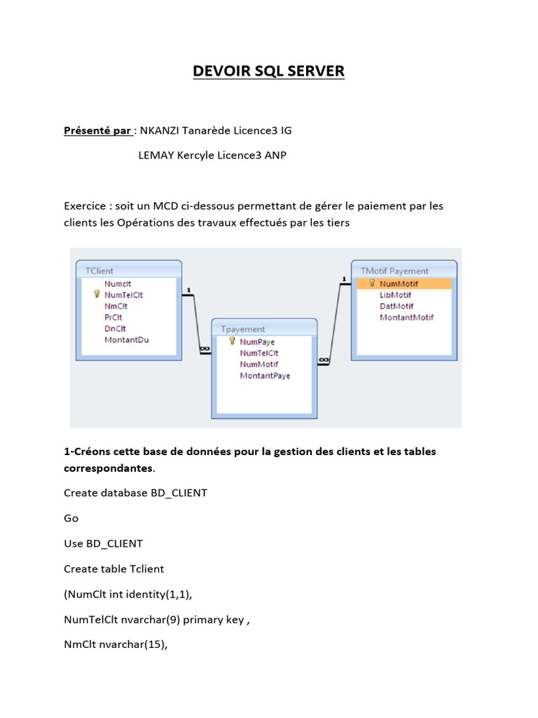 Gestion des paiements clients SQL Server | PDF