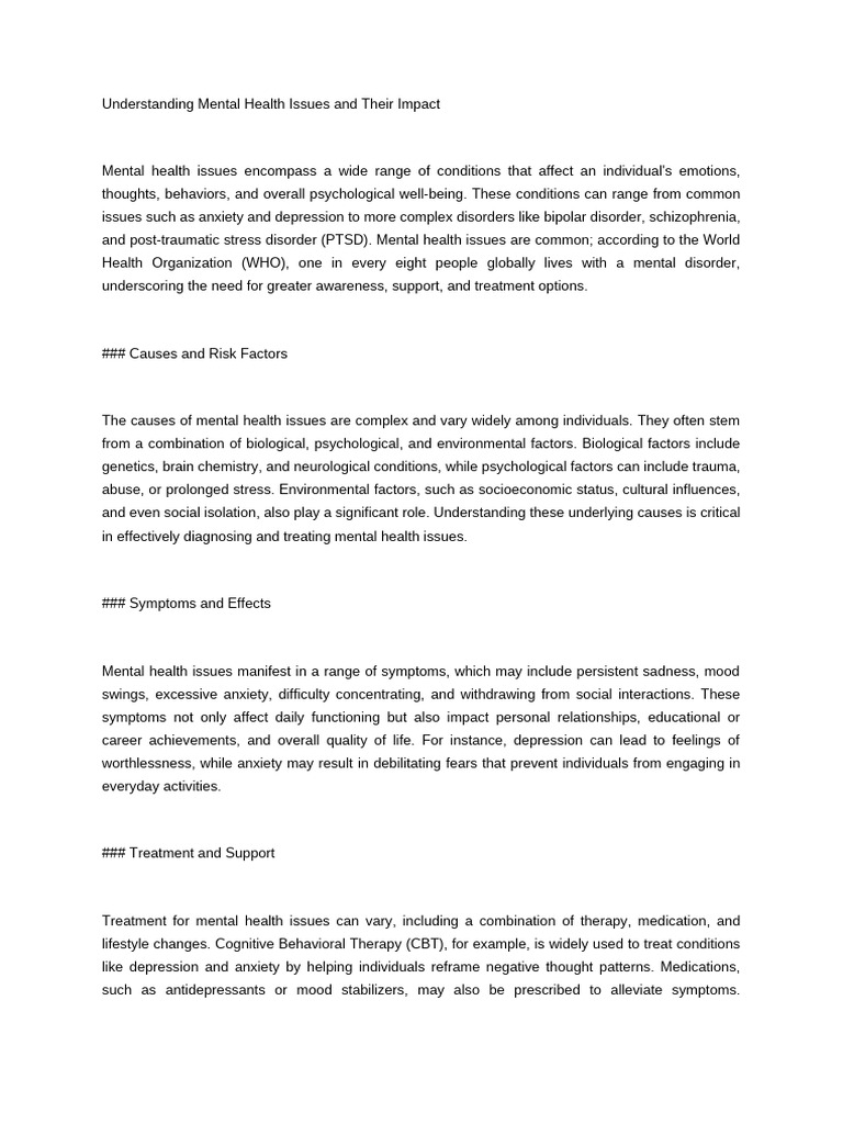 Mental Health Awareness Guide | PDF | Mental Disorder | Major ...