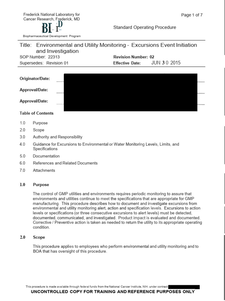 Utility Monitoring Excursion Procedures | PDF | National Institutes Of ...