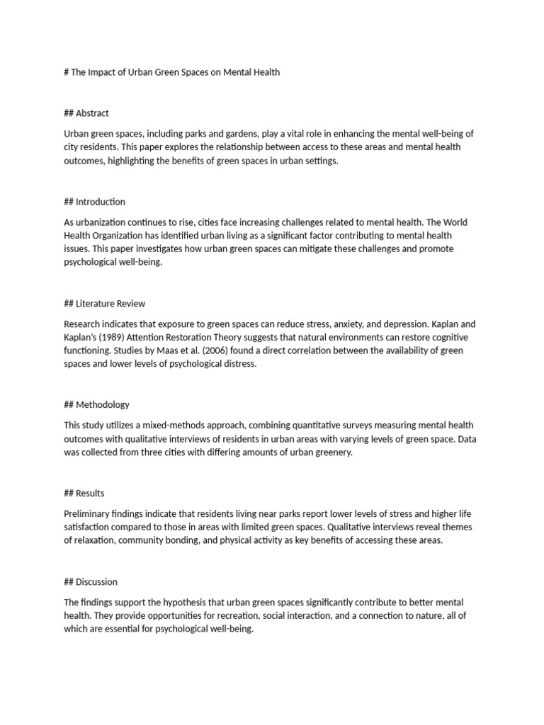 Image showcasing Urban Green Spaces and Mental Health | PDF | Mental Health | Psychology