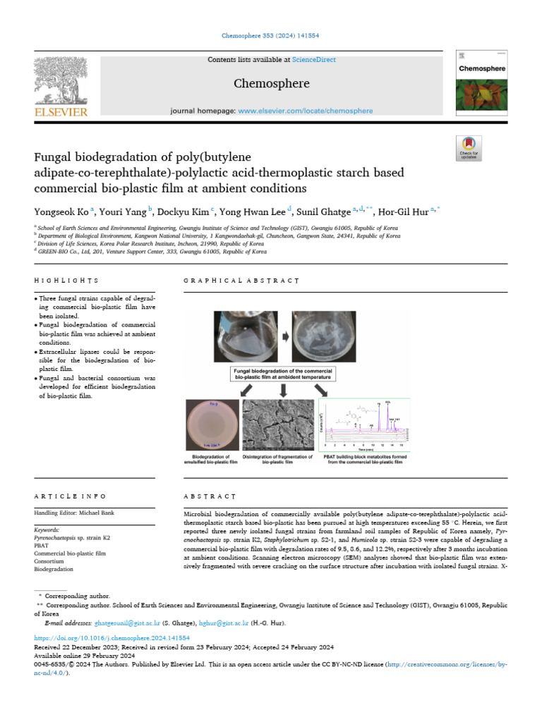 Ko et. al. (2024) Fungal biodegradation of poly(butylene adipateco
