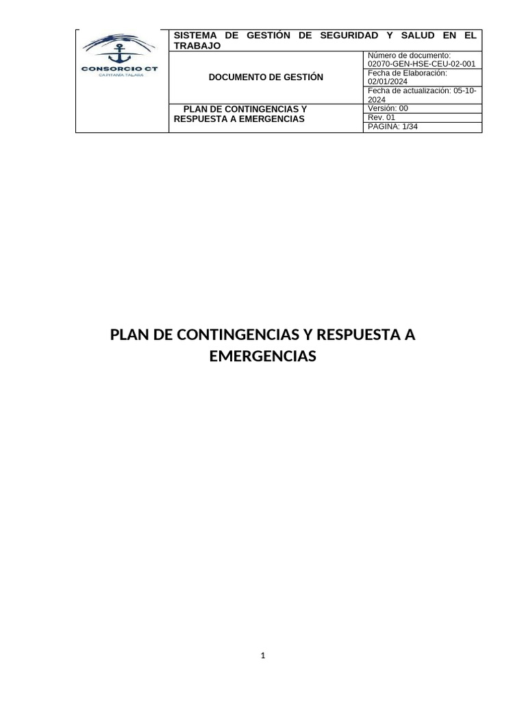 Plan de Contingencias y Respuesta A Emergencias | PDF | Riesgo ...
