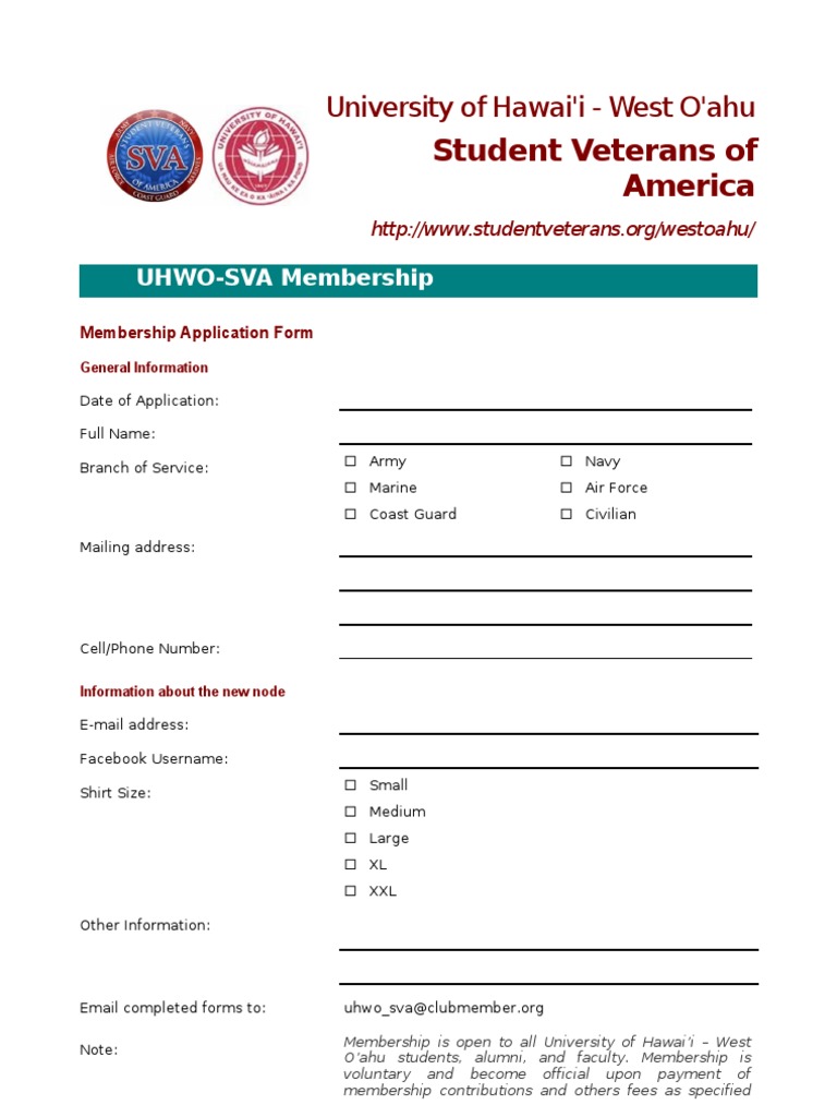 UHWO-SVA Membership Application | PDF