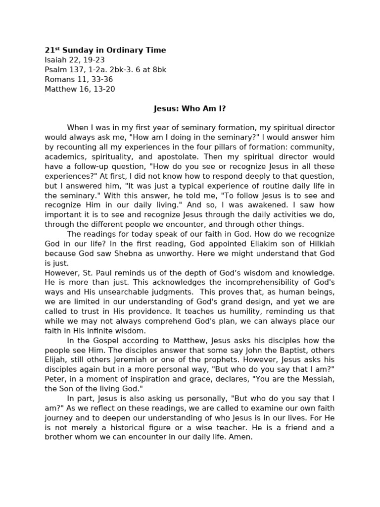 21st Sunday in Ordinary Time | PDF | Jesus | Disciple (Christianity)
