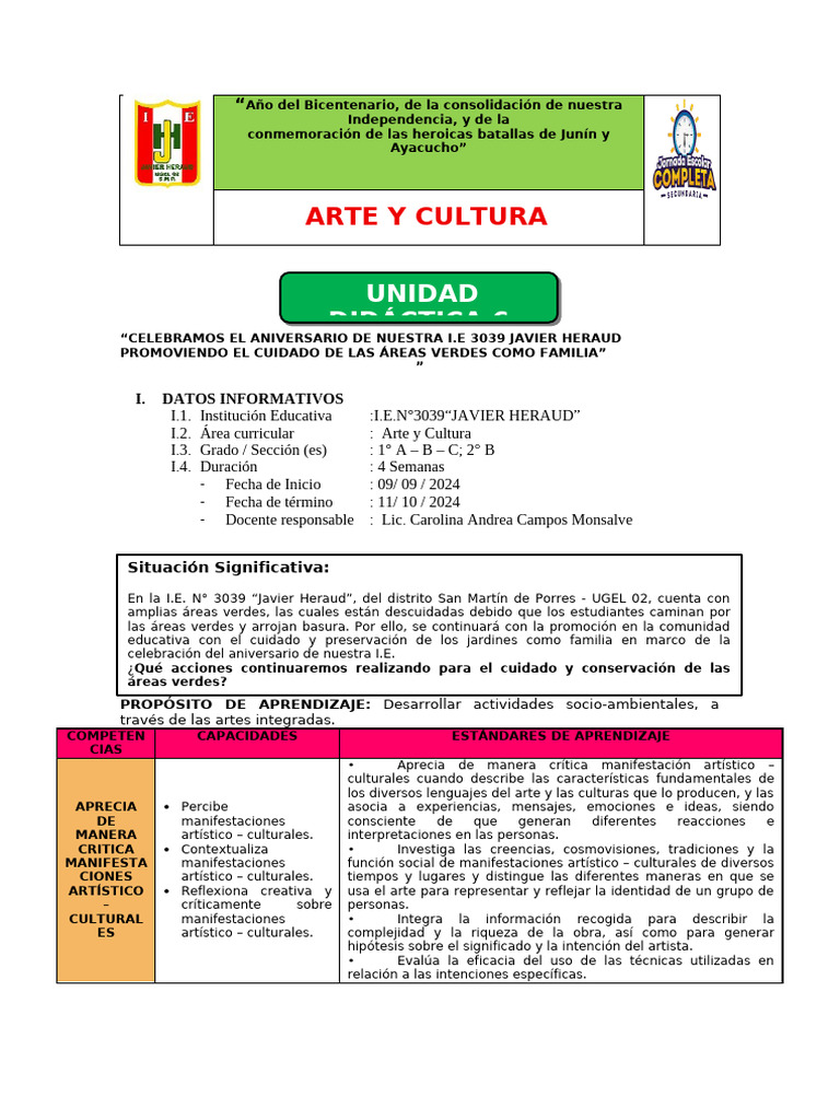 Unidad de Aprendizaje: Arte y Cultura | PDF | Educación en artes liberales