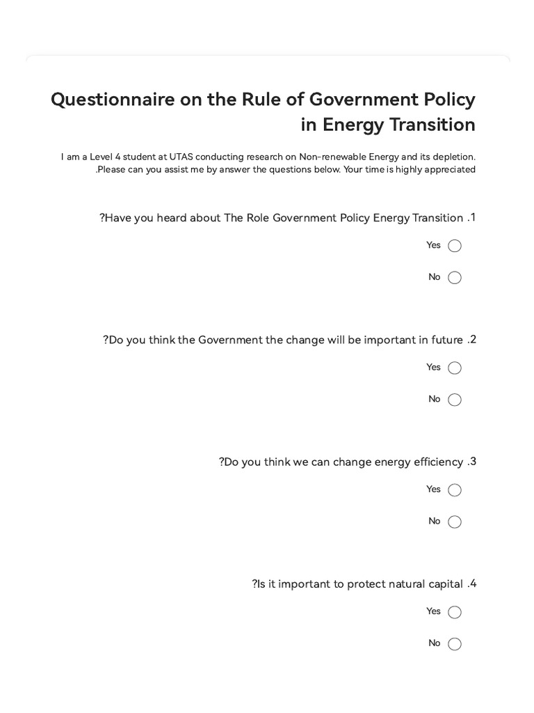 Government Policy in Energy Transition Questionnaire | PDF ...