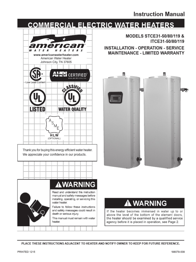 American Water Heater Instruction Manual | PDF | Water Heating | Valve