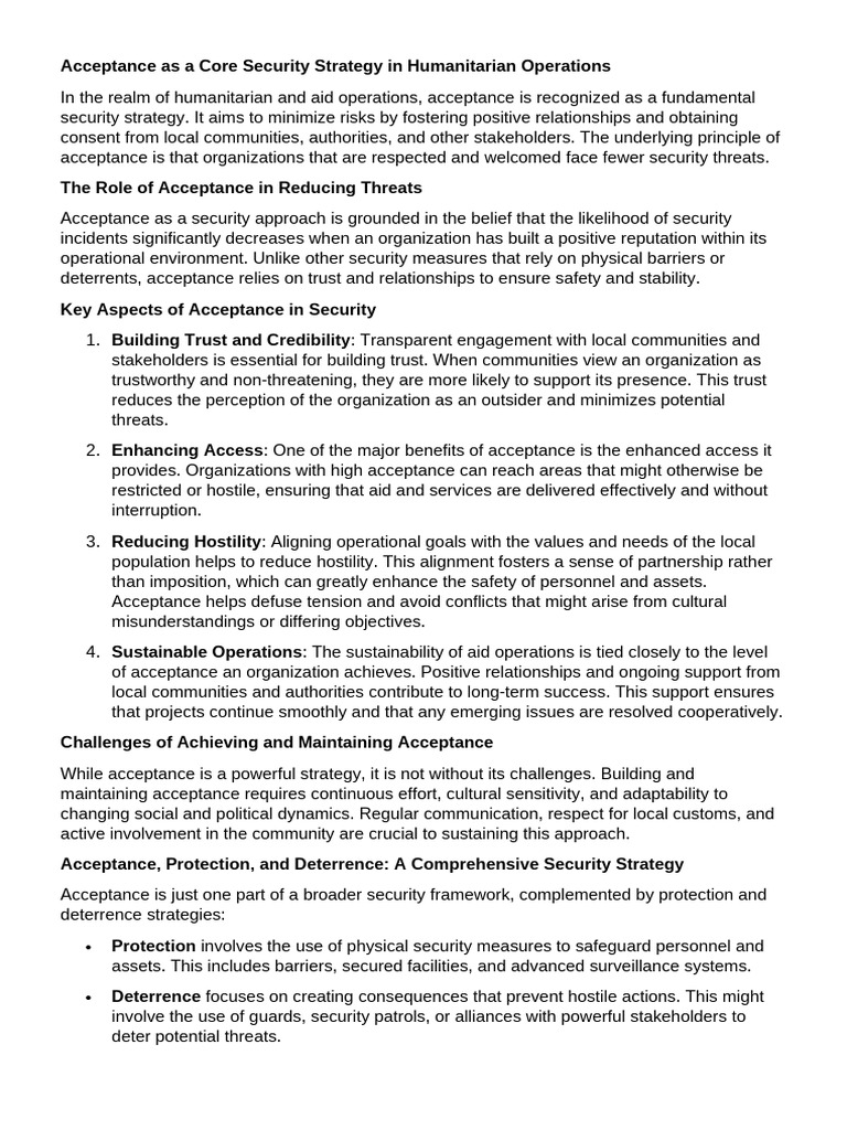 Acceptance: Key Security in Humanitarian Aid | PDF | Securities ...