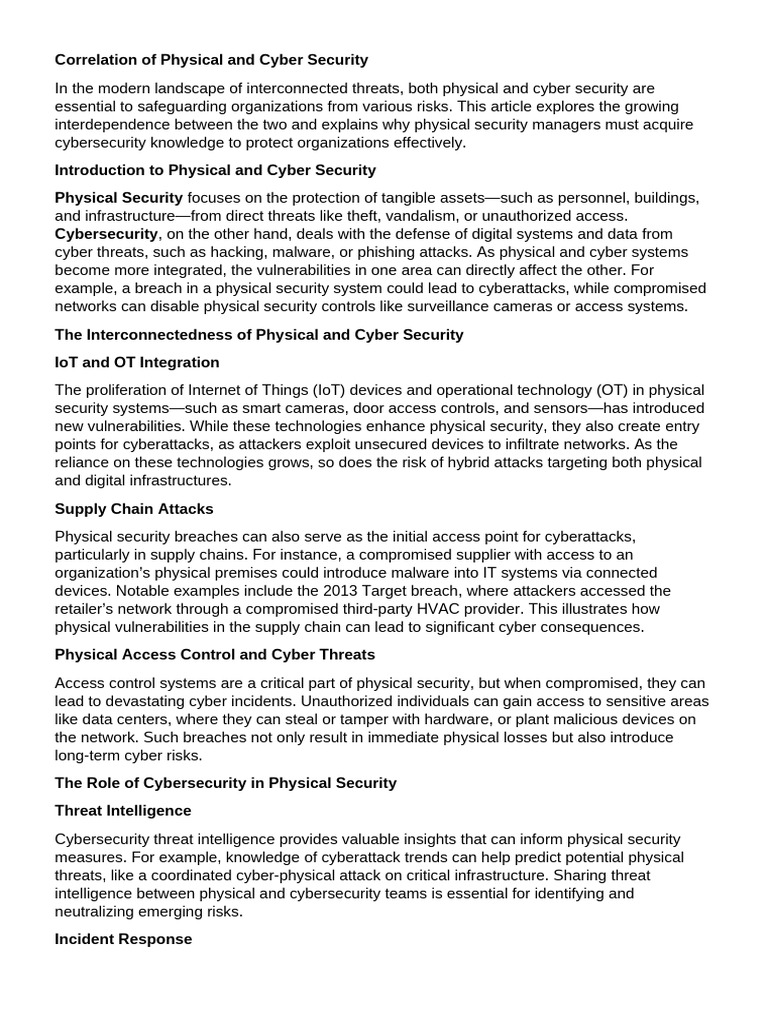 Integrating Physical and Cyber Security | PDF | Computer Security ...