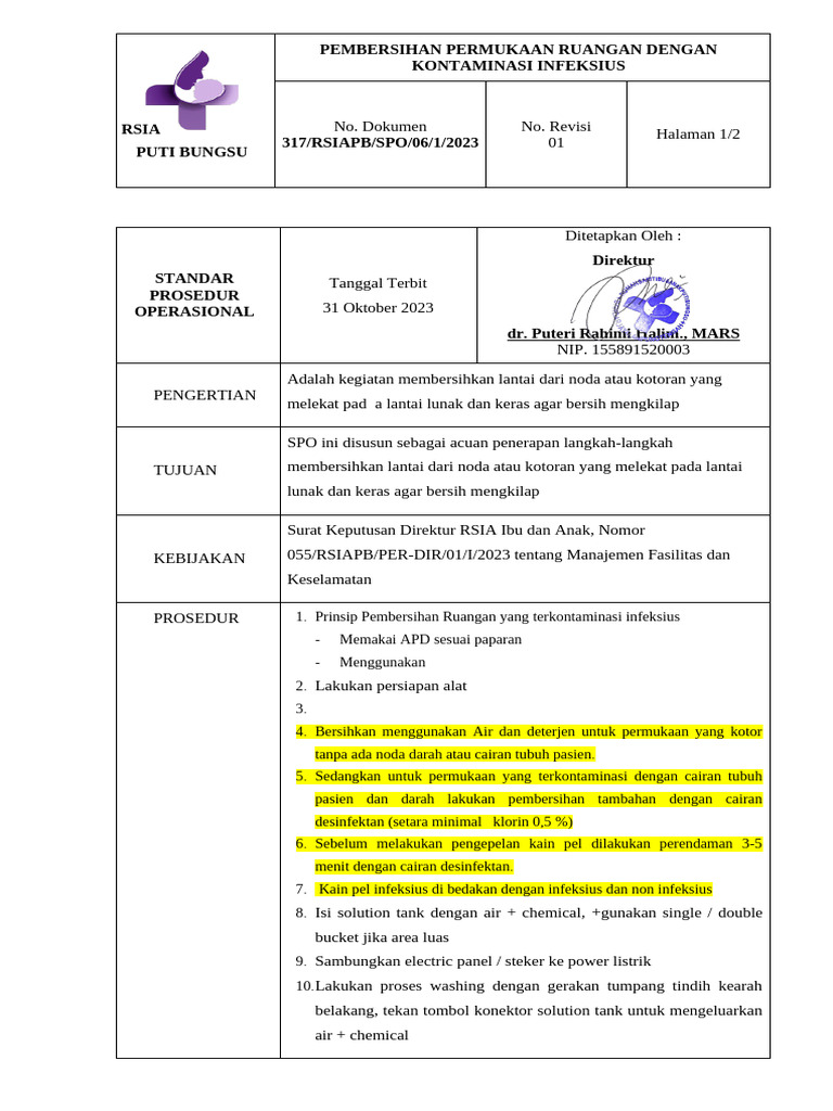 Pembersihan Ruangan Kontaminasi Infeksius | PDF | Griya & Taman