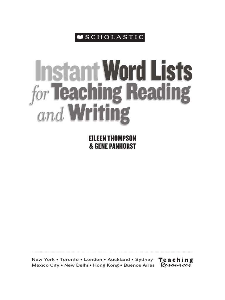 Instant Word Lists for Teaching Reading and Writing (Thompson Eileen