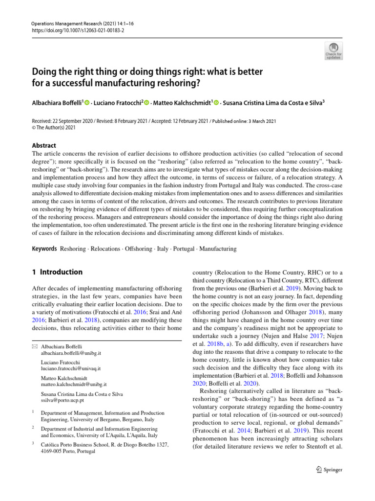 Doing The Right Thing or Doing Things Right: What Is Better For A ...
