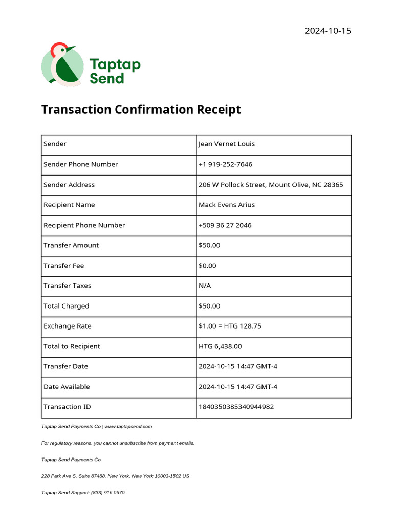Taptap Send 1840350385340944982 en - US | PDF | Receipt | Banks