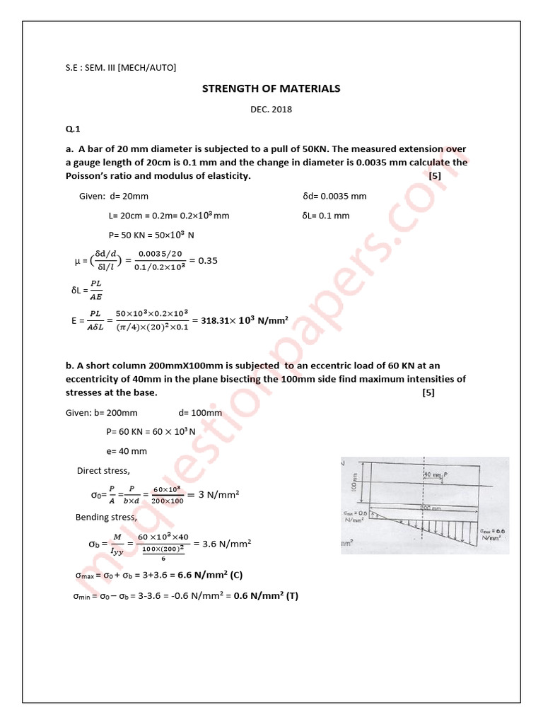 Strength of Materials Exam Solutions | PDF | Bending | Classical Mechanics