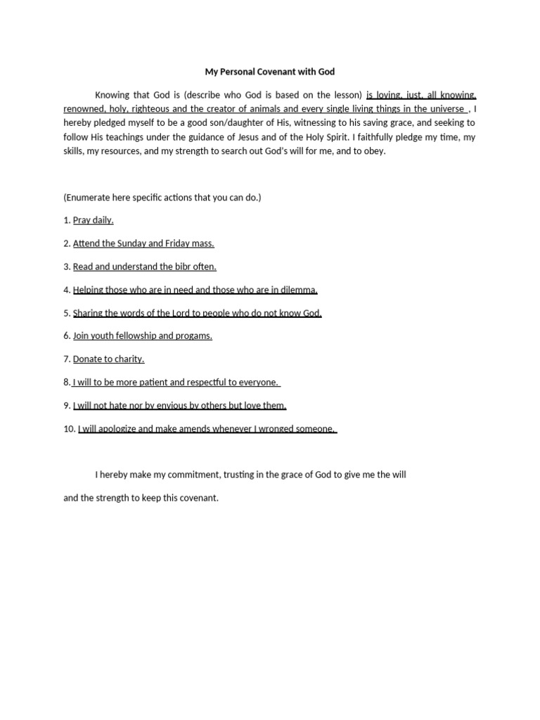 My Covenant Commitment to God | PDF