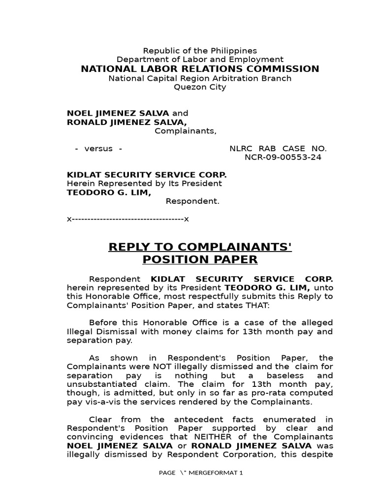 Reply To Position Paper | PDF | Justice | Crime & Violence