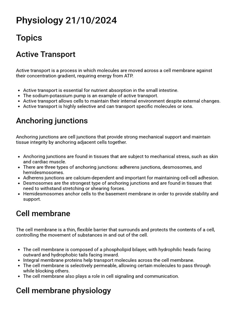 Physiology Cell StudyGuide | PDF | Cell Membrane | Cell (Biology)