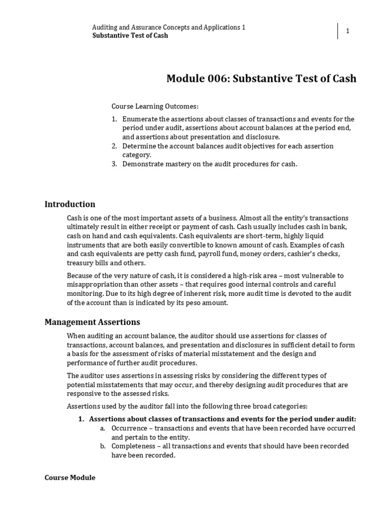 W7 Lesson 6 Substantive Test of Cash | PDF | Balance Sheet | Audit