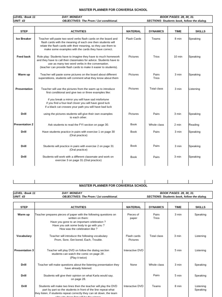Conversa School Lesson Planner: Unit 43 | PDF | Reading Comprehension