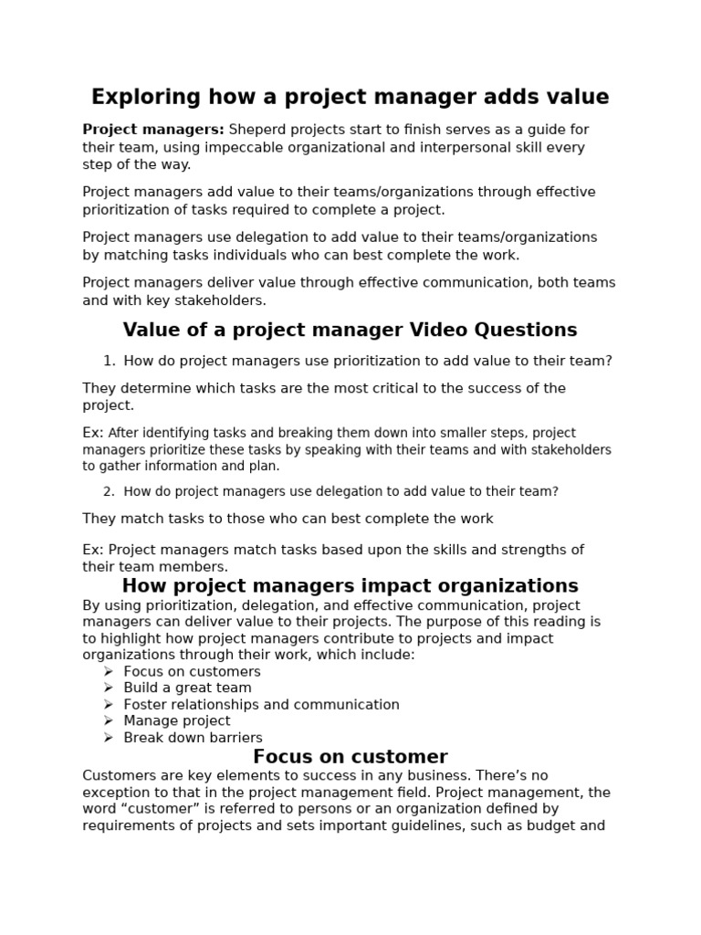 Project Manager Value in Teams | PDF | Project Management | Customer