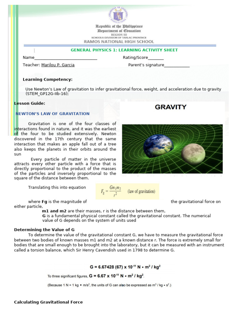Las Probab And Stat Lesson 1 Pdf Force Gravity