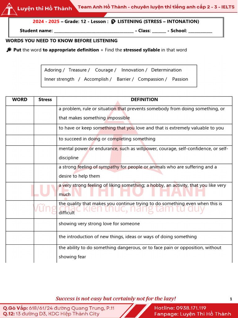 Grade 12 Listening Skills | PDF | Stress (Linguistics) | Psychology