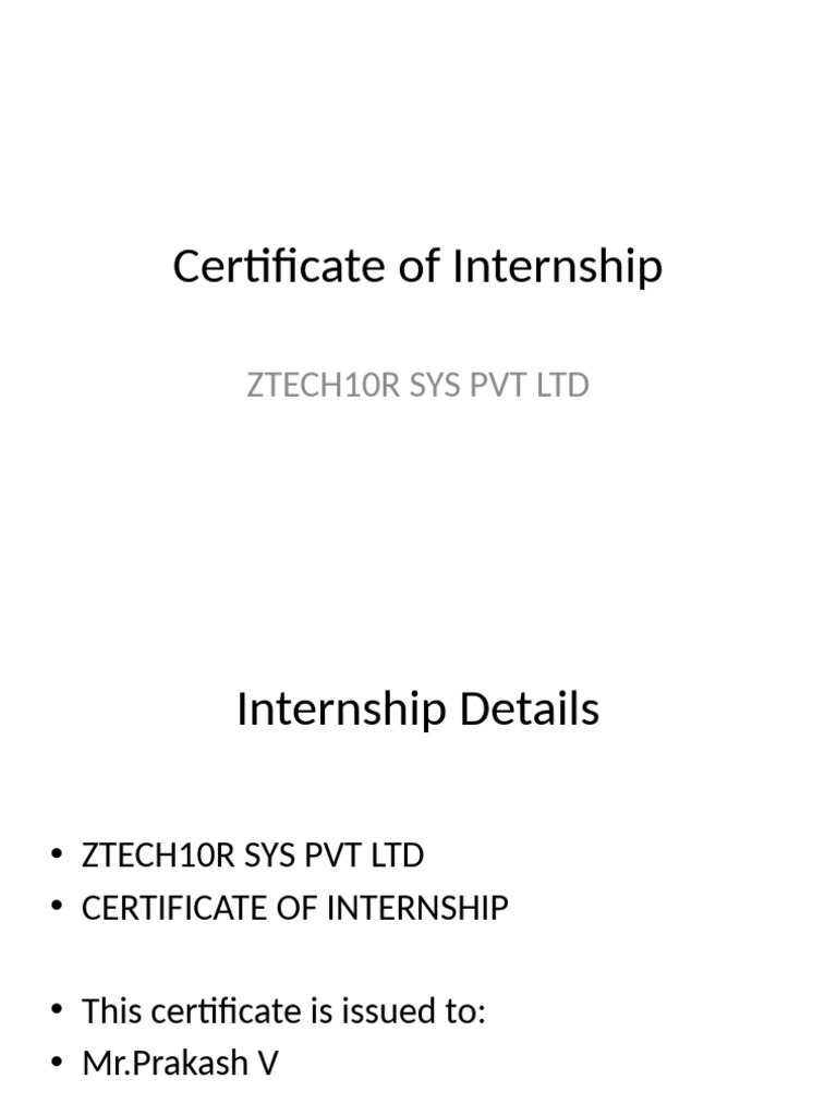 Certificate of Internship Prakash V | PDF | Computers | Technology ...