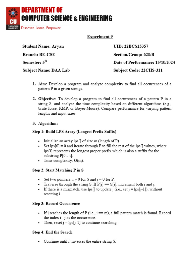KMP Algorithm for Pattern Matching | PDF | String (Computer Science ...