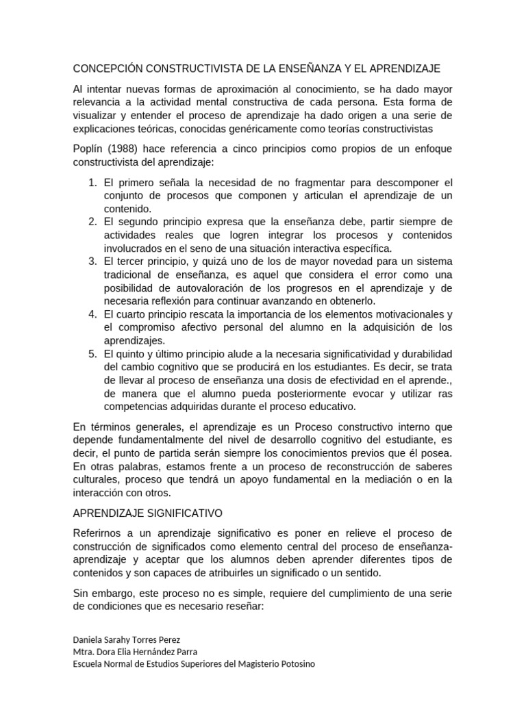 Concepción Constructivista de La Enseñanza y El Aprendizaje | PDF ...
