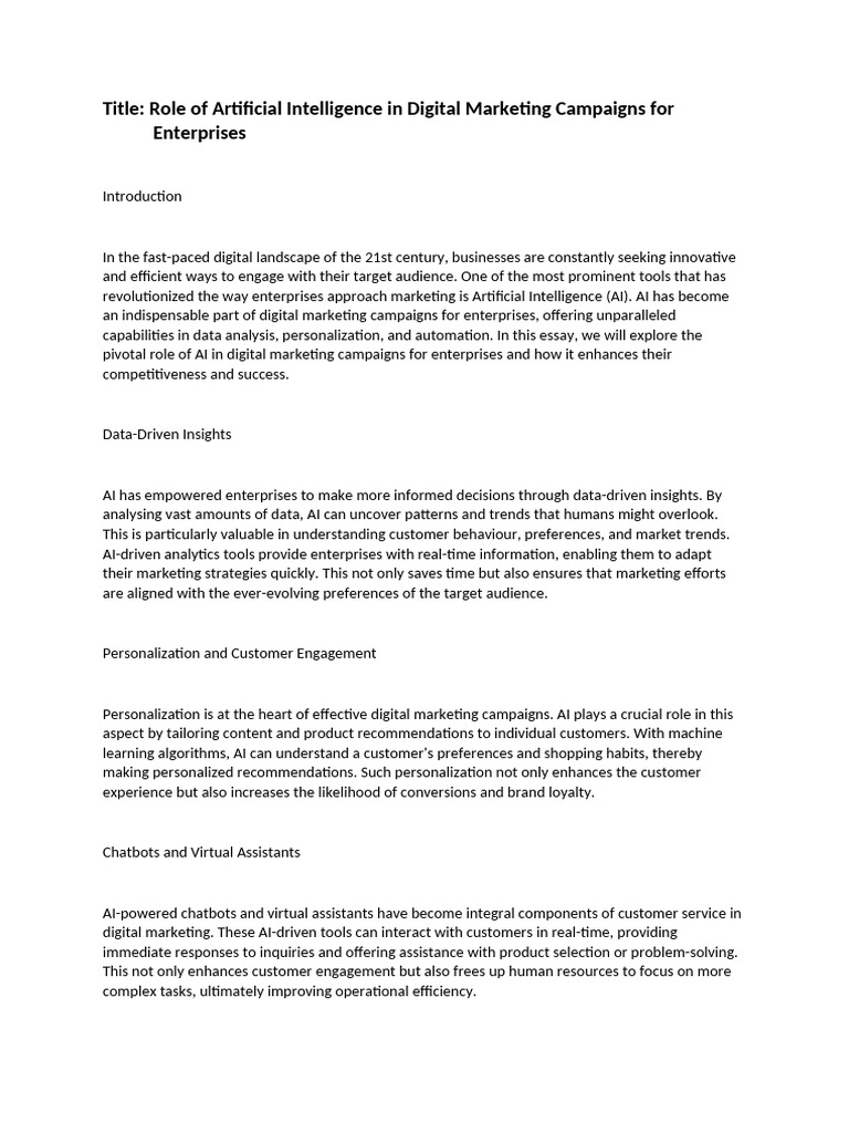 Role of Artificial Intelligence in Digital Marketing Campaigns For ...
