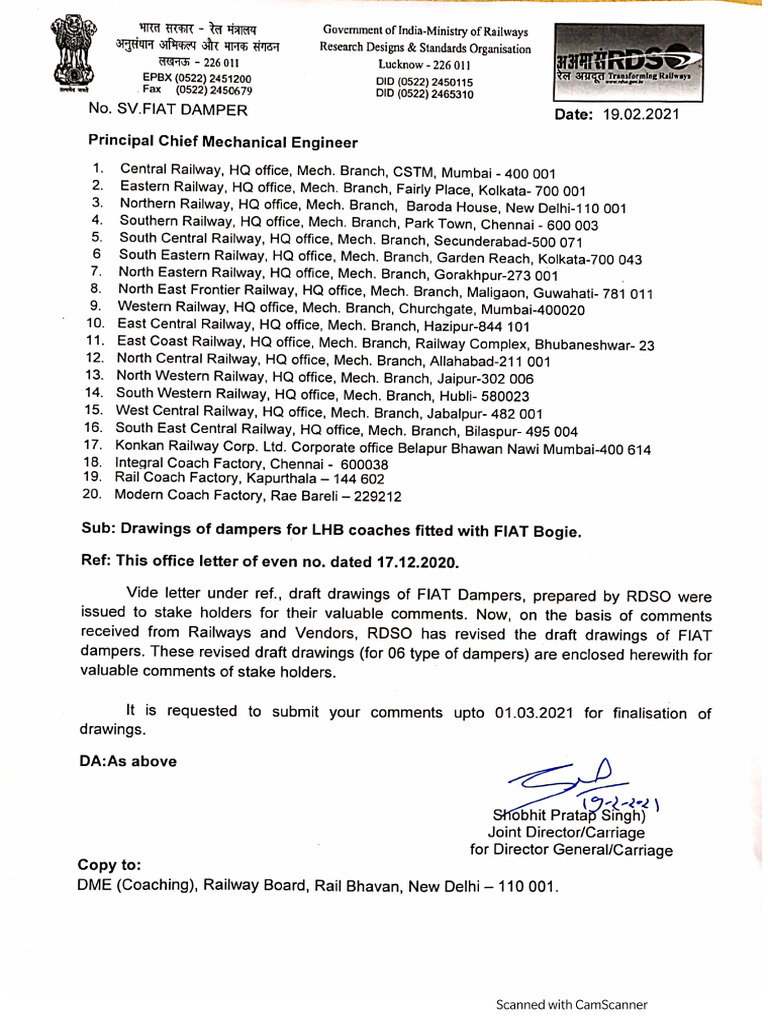 2021 RDSO Draft SV FIAT DAMPER Dated 19 02 2021 - Rly | PDF