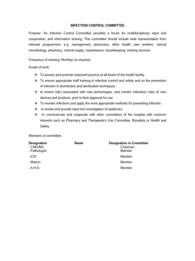 Infection Control Committee Overview | PDF