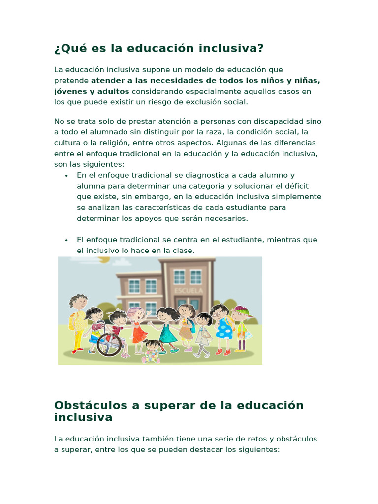 Obstáculos en la educación inclusiva | PDF