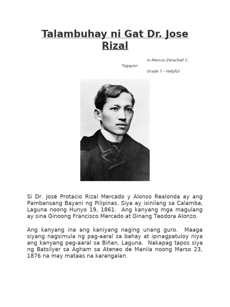 Talambuhay Ni Gat Jose Rizal | PDF