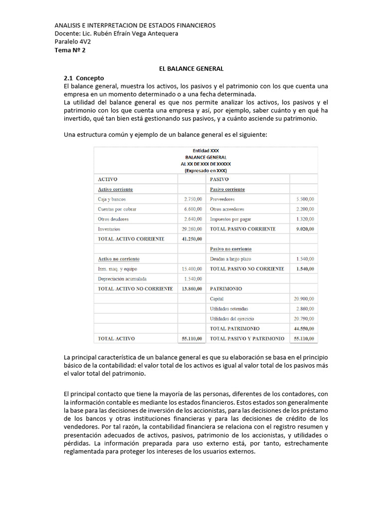 El Balance General | PDF | Contabilidad | Hoja de balance