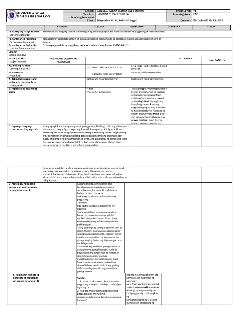 DLL - Esp 6 - Q2 - W6 | PDF