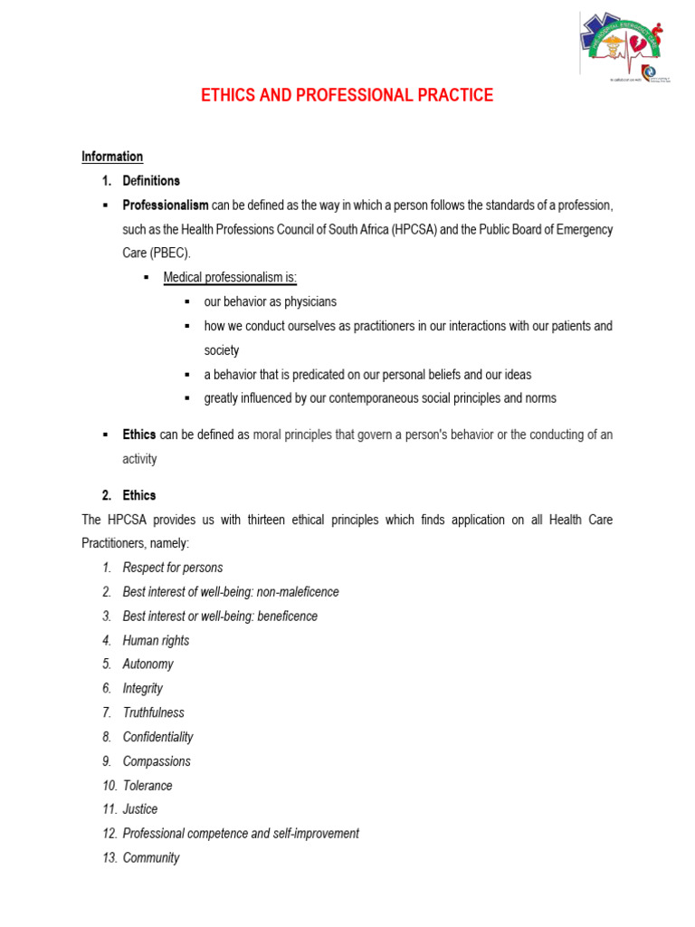 Ethics And Professional Practice Information Pdf Medical Ethics