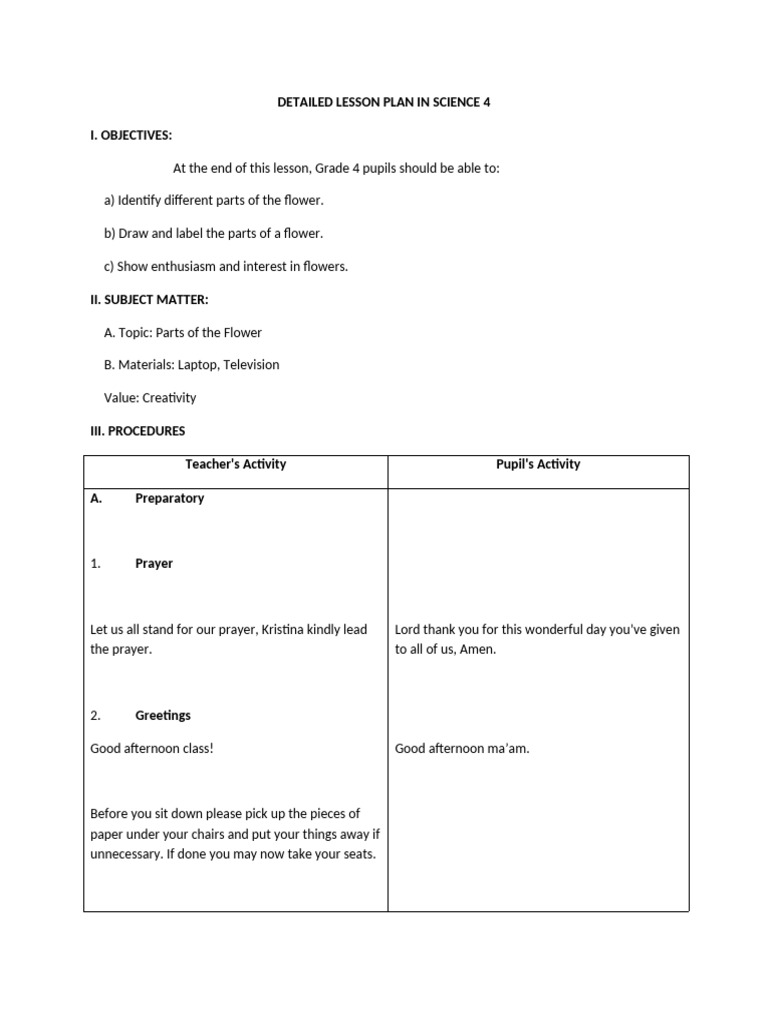 Lesson Plan | PDF | Flowers | Petal