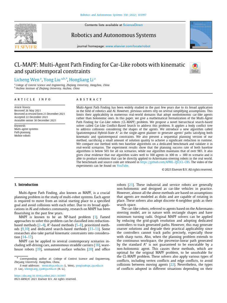 CL-MAPF Multi-Agent Path Finding For Car-Like Robots With Kinematic ...