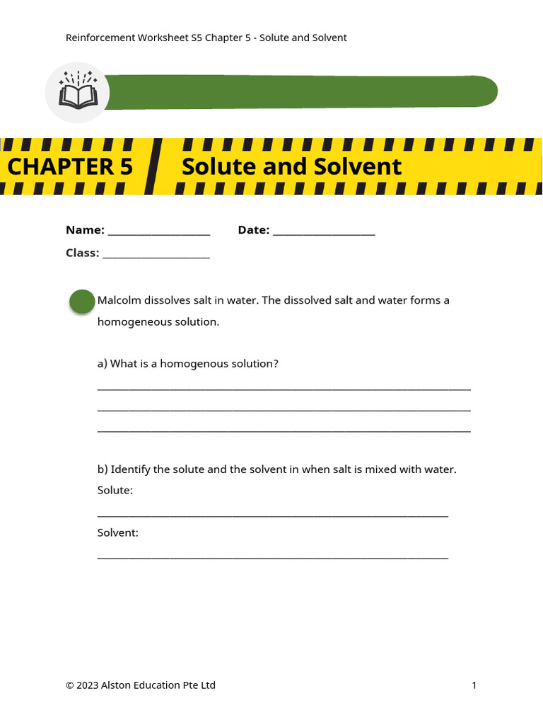 Solute and Solvent Reinforcement Worksheet | PDF | Solubility | Mixture