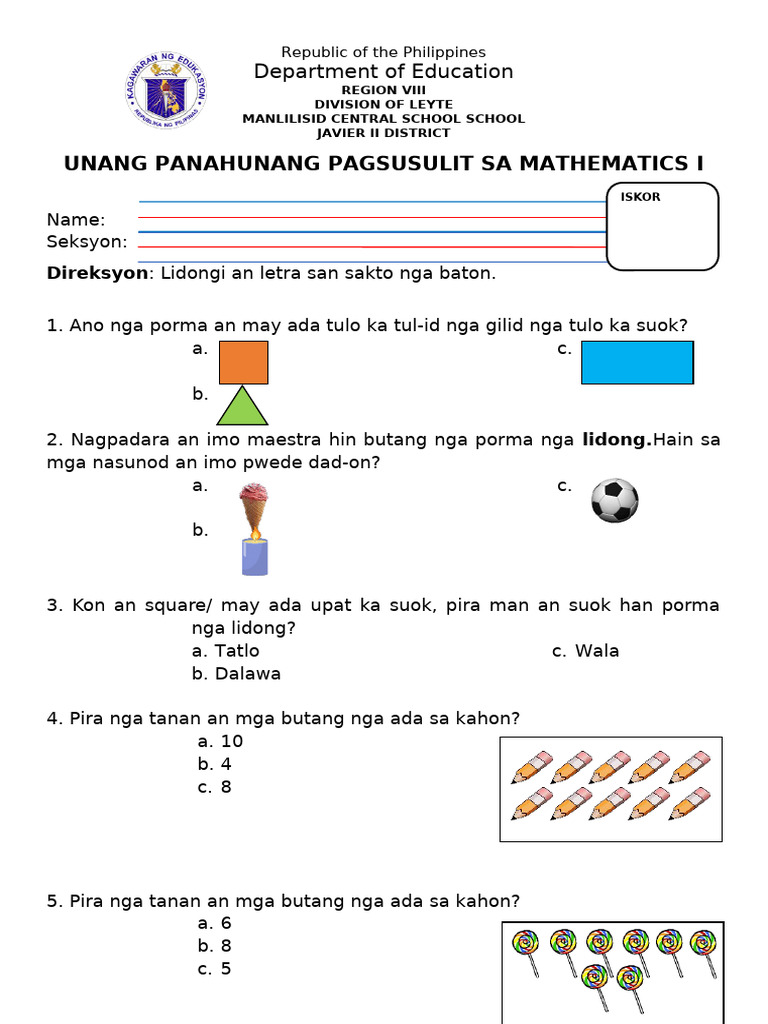 Math 1ST Q1 Winaray | PDF