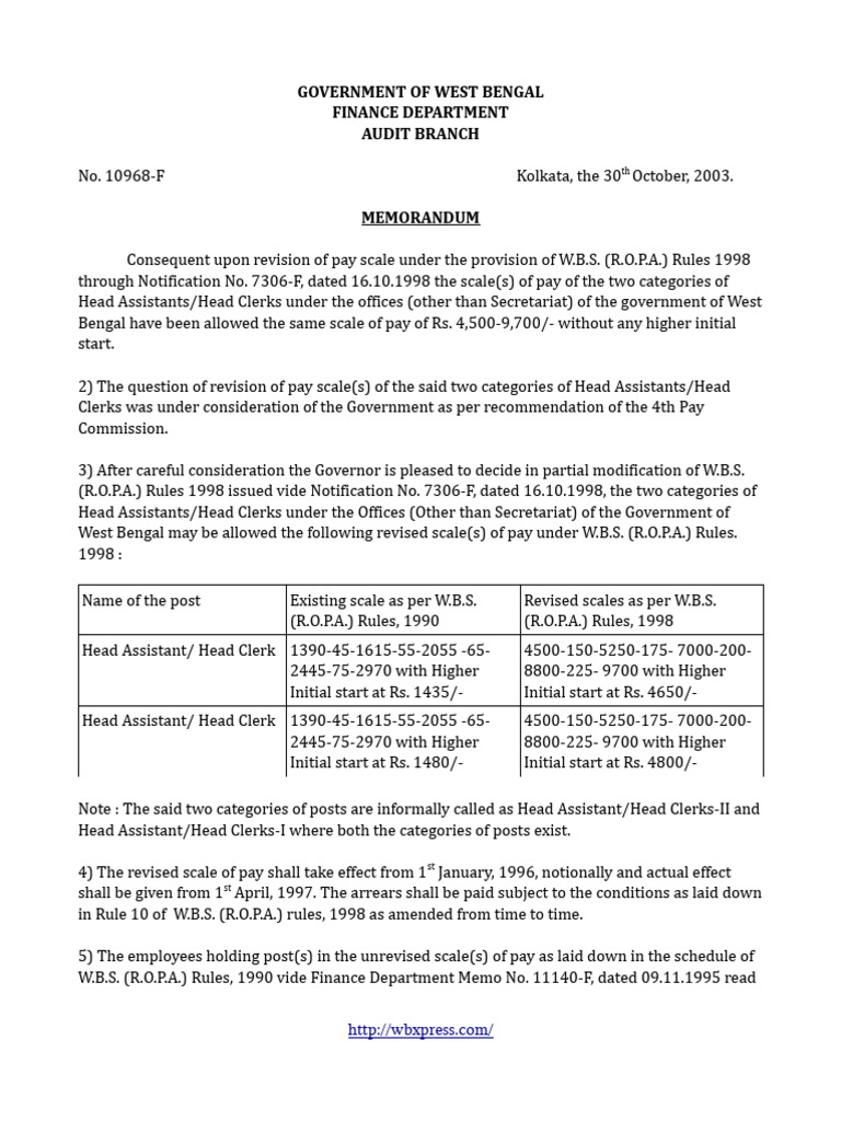 Government of West Bengal Finance Department Audit Branch | PDF ...